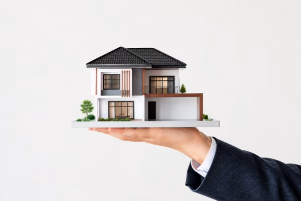 hand-presenting-model-house-home-loan-campaign_53876-104970